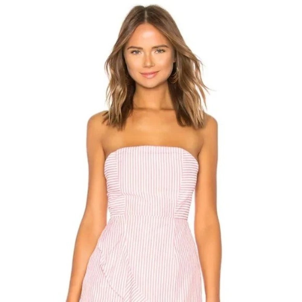 Superdown Rosalie striped ruffle mini dress Small Pink/White